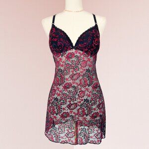 Lilac + London Black & Red Lace Lingerie Dress